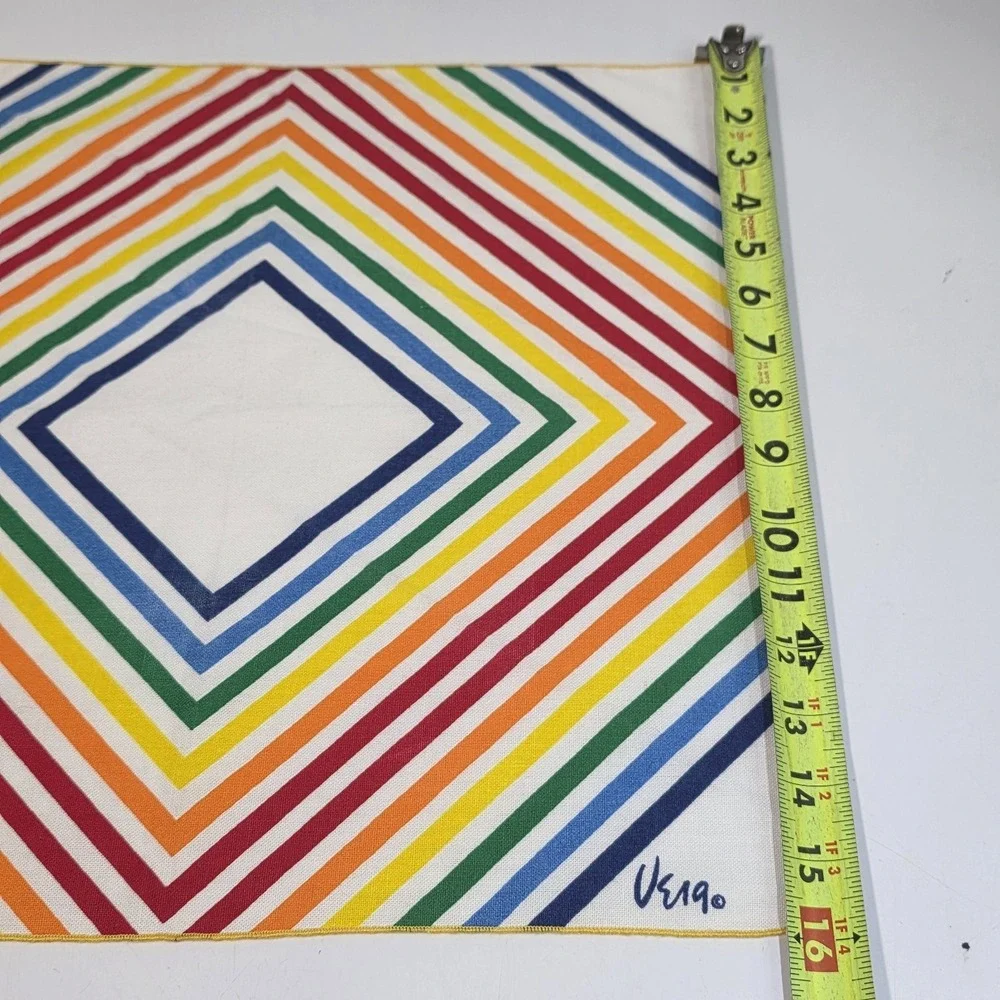 Vintage 60's VERA Neumann Linen‎ Napkin Bright Rainbow Pride Diamond Retro
